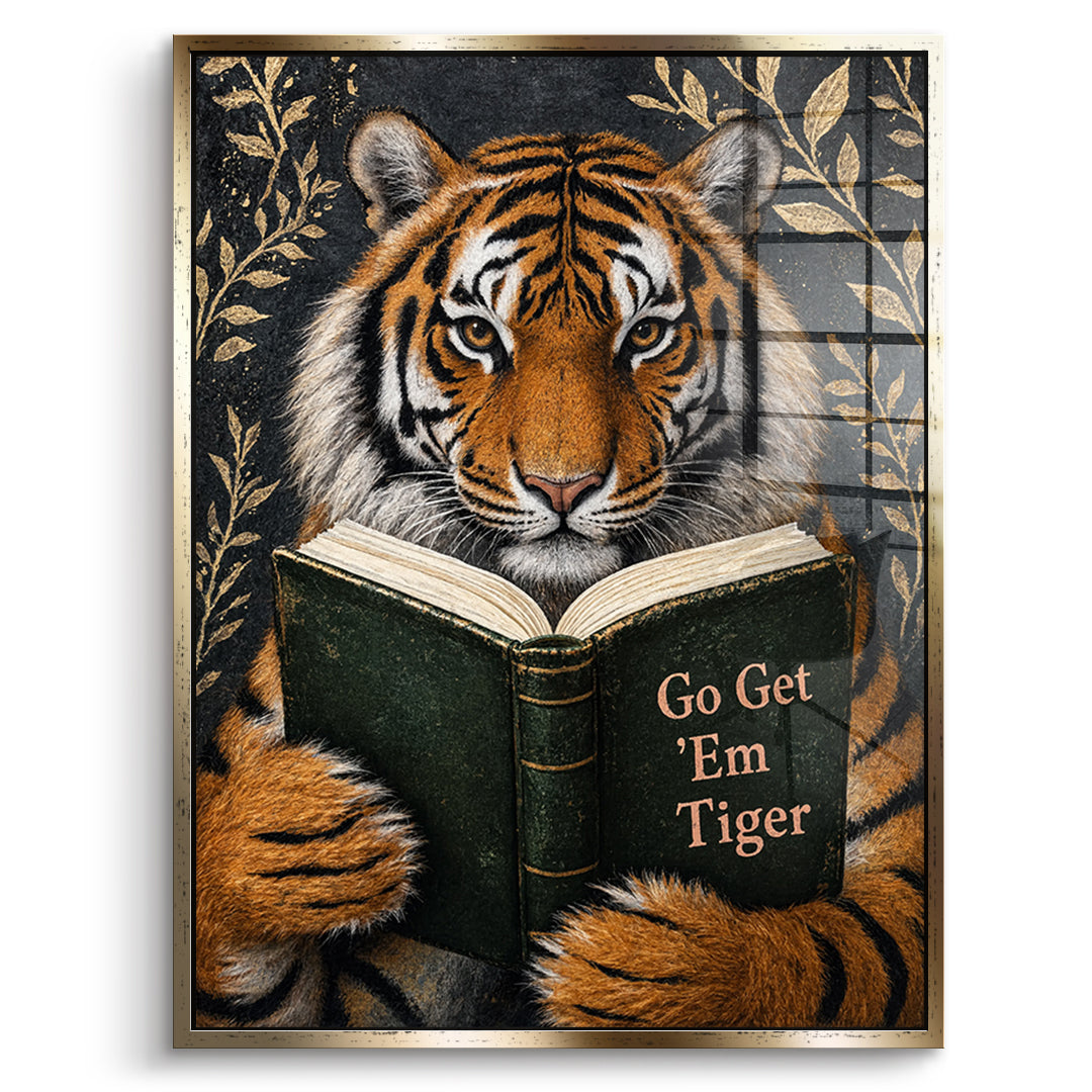 DOTCOMCANVAS Acrylglasbild Go Get 'Em Tiger im goldenen Premium-Rahmen