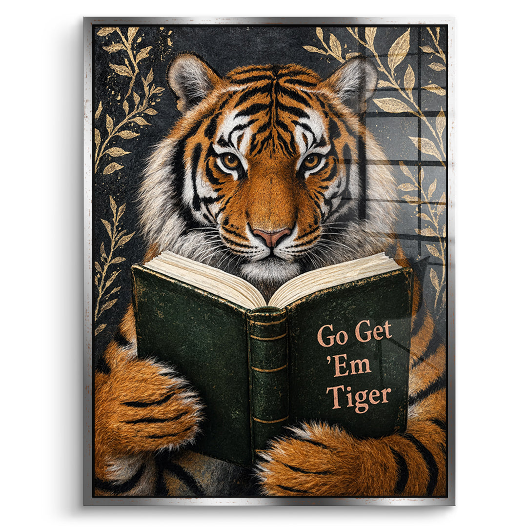 DOTCOMCANVAS Acrylglasbild Go Get 'Em Tiger im silbernen Premium-Rahmen