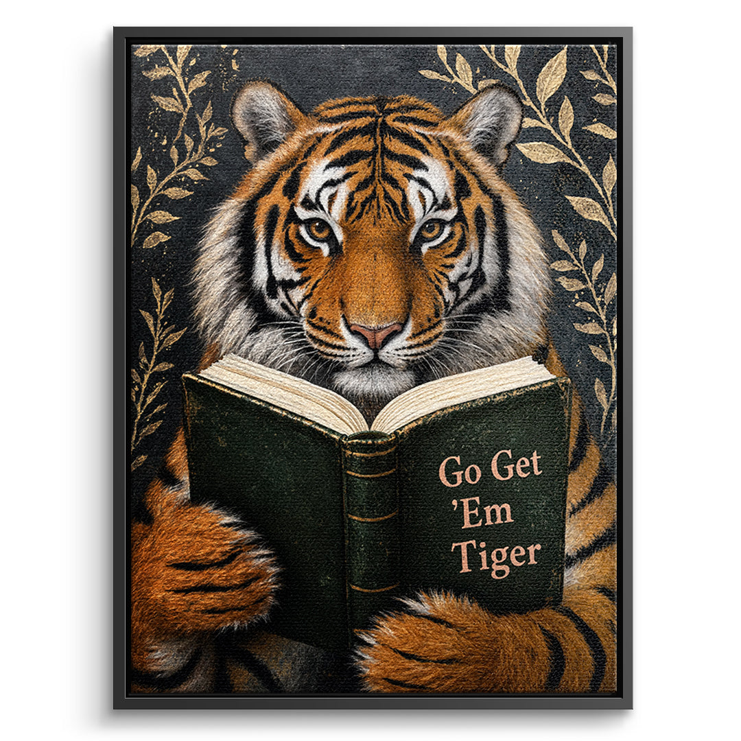 DOTCOMCANVAS Leinwandbild Go Get 'Em Tiger im schwarzen Premium-Rahmen