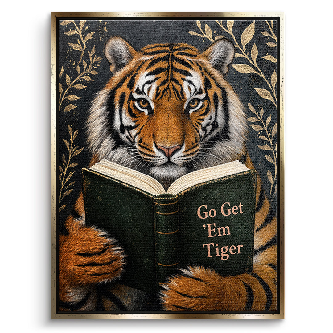 DOTCOMCANVAS Leinwandbild Go Get 'Em Tiger im goldenen Premium-Rahmen
