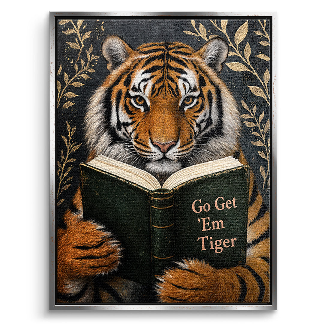 DOTCOMCANVAS Leinwandbild Go Get 'Em Tiger im silbernen Premium-Rahmen