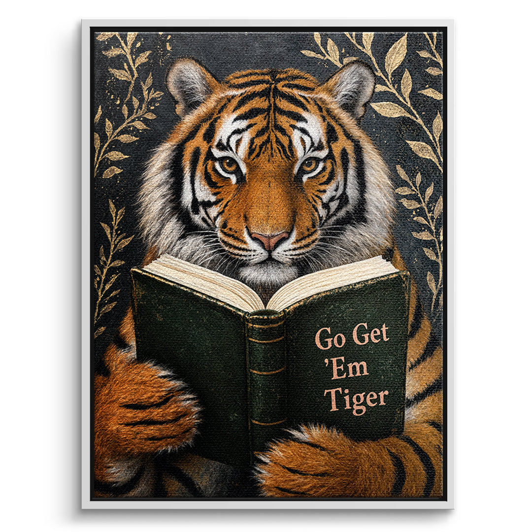 DOTCOMCANVAS Leinwandbild Go Get 'Em Tiger im weißen Premium-Rahmen
