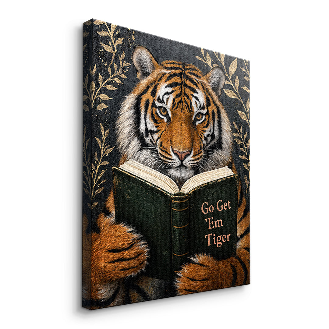 Seitenansicht des Leinwandbilds Go Get 'Em Tiger ohne Rahmen