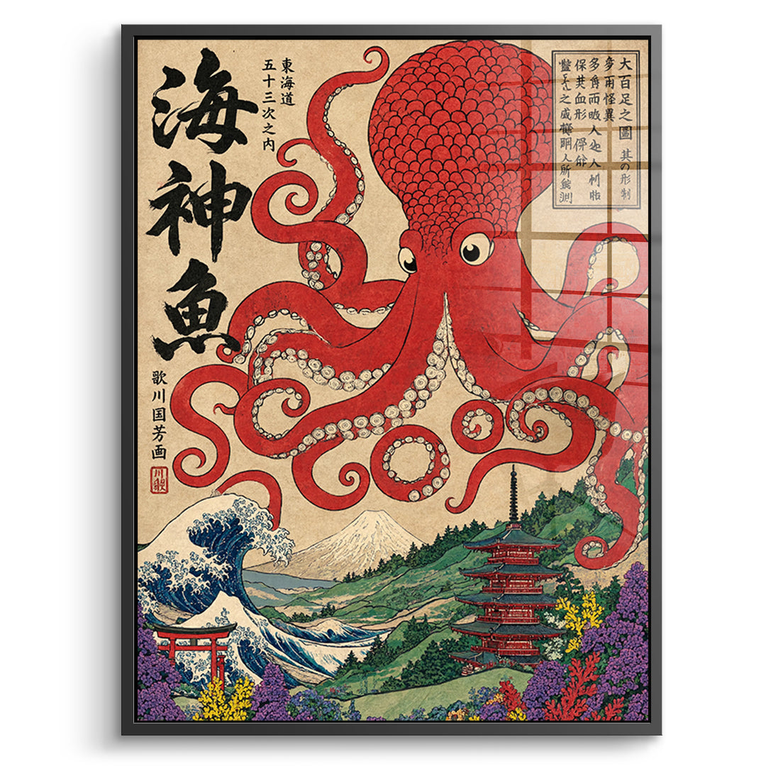 DOTCOMCANVAS Acrylglasbild Sea God Octopus im schwarzen Premium-Rahmen
