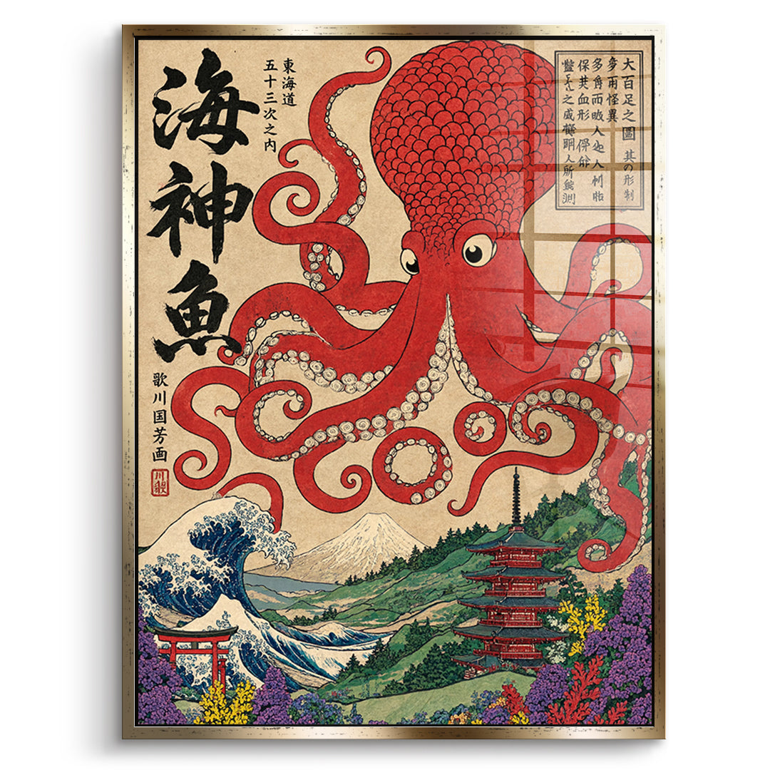 DOTCOMCANVAS Acrylglasbild Sea God Octopus im goldenen Premium-Rahmen