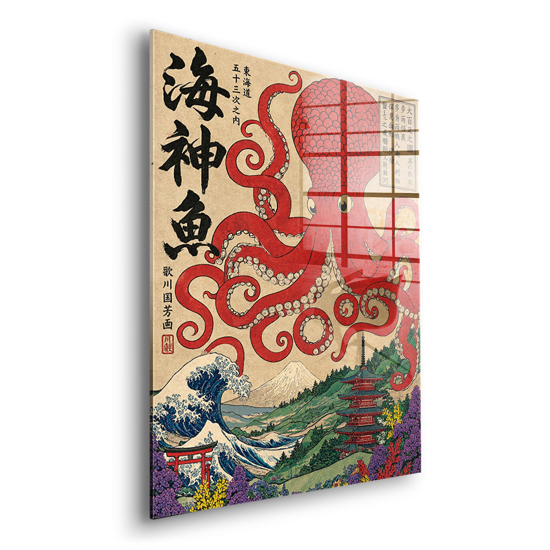 Seitenansicht des Acrylglasbilds Sea God Octopus ohne Rahmen