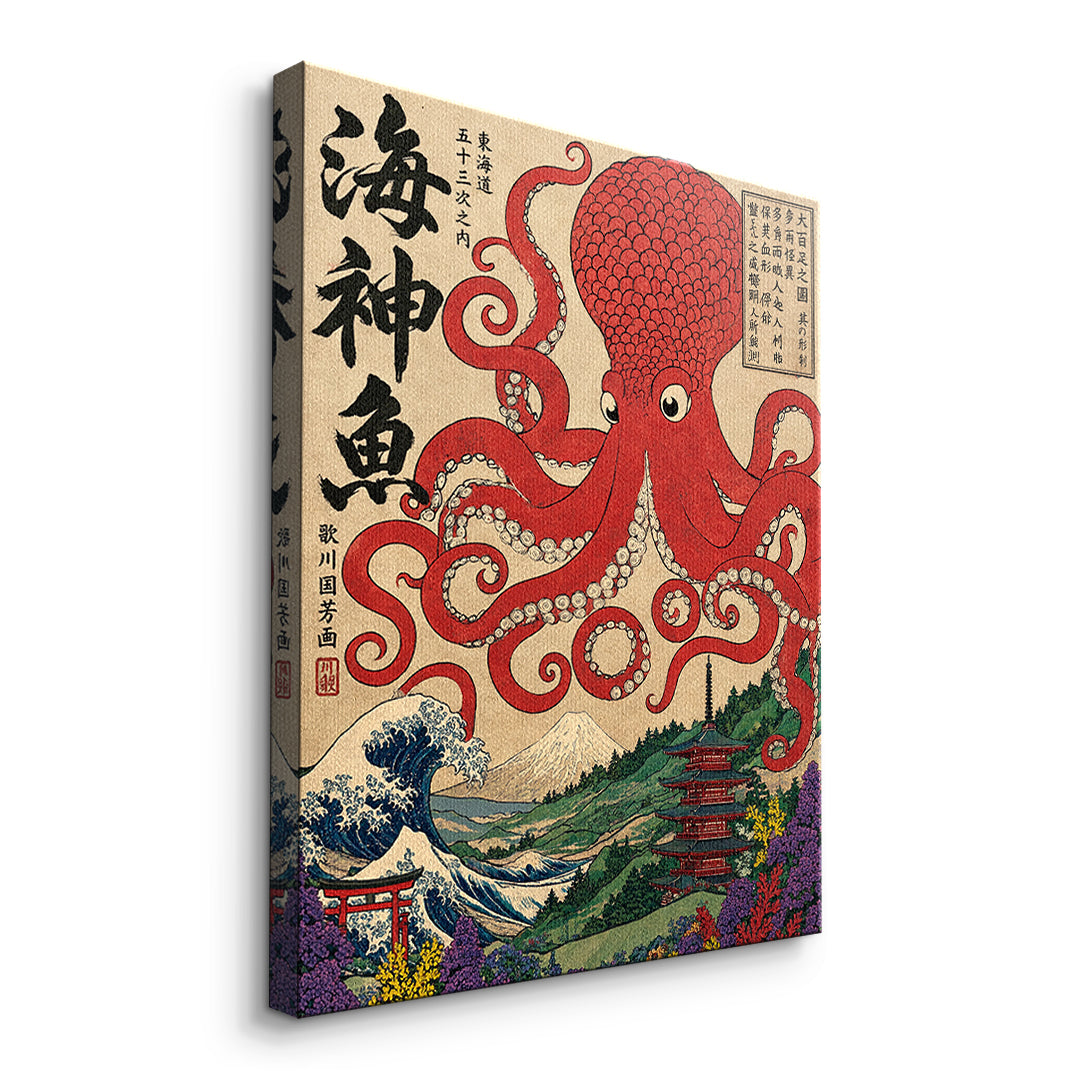 Seitenansicht des Leinwandbilds Sea God Octopus ohne Rahmen