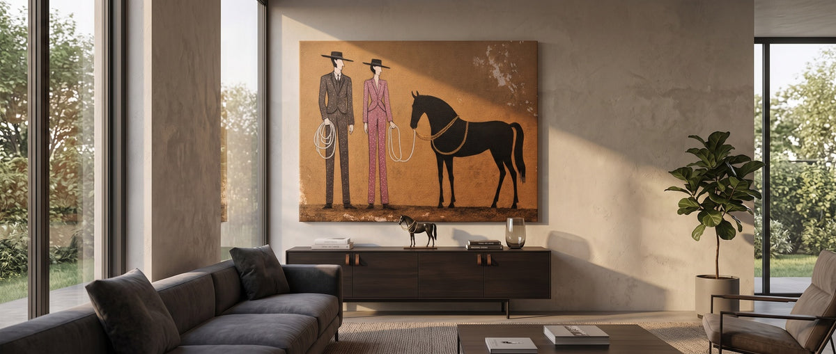 Leinwandbild Cowboy & Horse Website Banner