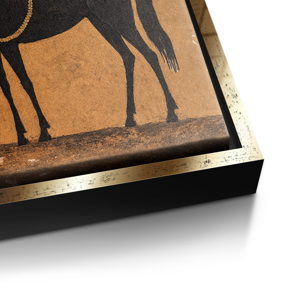 Detailaufnahme der Leinwandstruktur, Cowboy & Horse im goldenen Rahmen