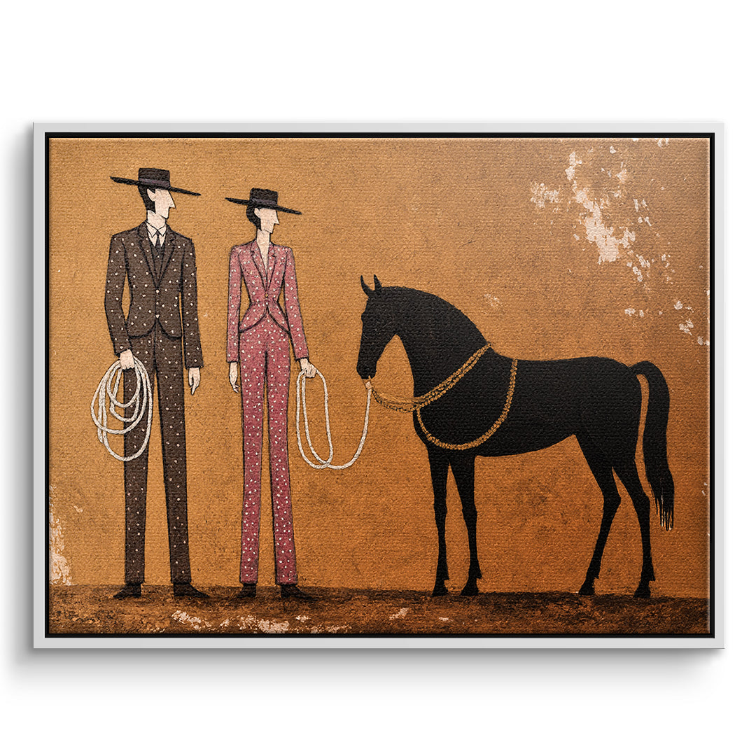 DOTCOMCANVAS Leinwandbild Cowboy & Horse im weißen Premium-Rahmen