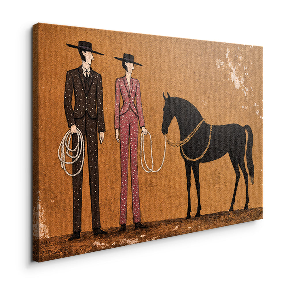 Seitenansicht des Leinwandbilds Cowboy & Horse ohne Rahmen