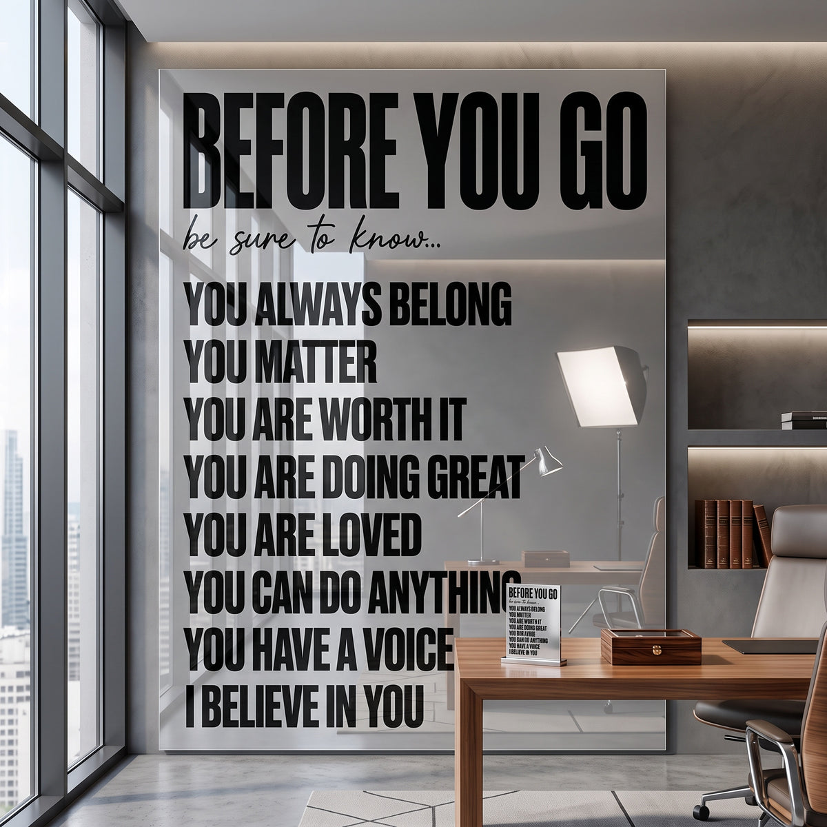 Acrylglasbild Before You Go an der Wand eines modernen Wohnraums
