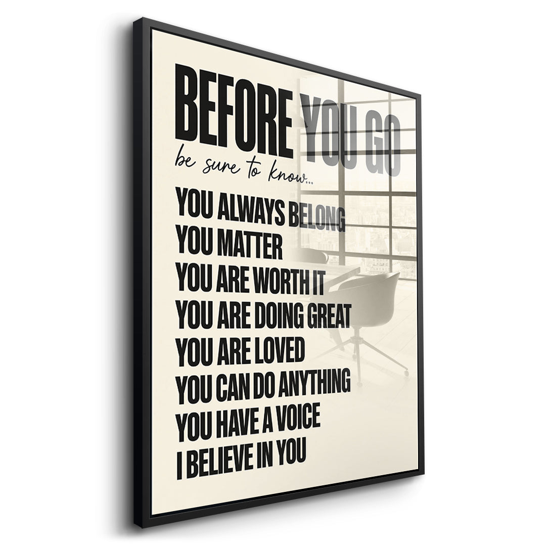 Seitenansicht des Acrylglasbilds Before You Go im schwarzen Rahmen