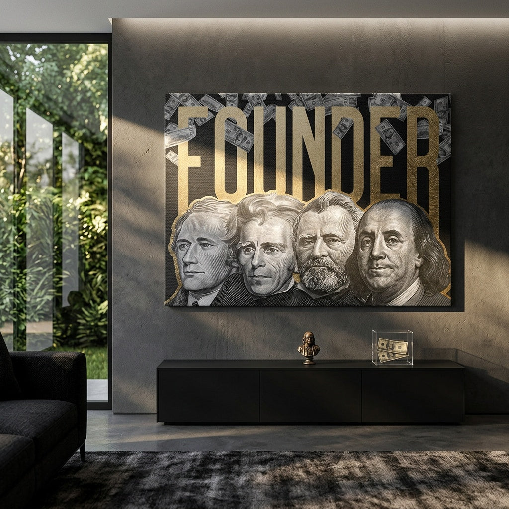 Leinwandbild Founder an der Wand eines modernen Wohnraums