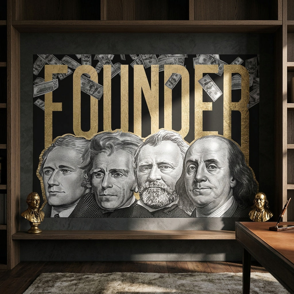 Poster Founder an der Wand eines modernen Wohnraums
