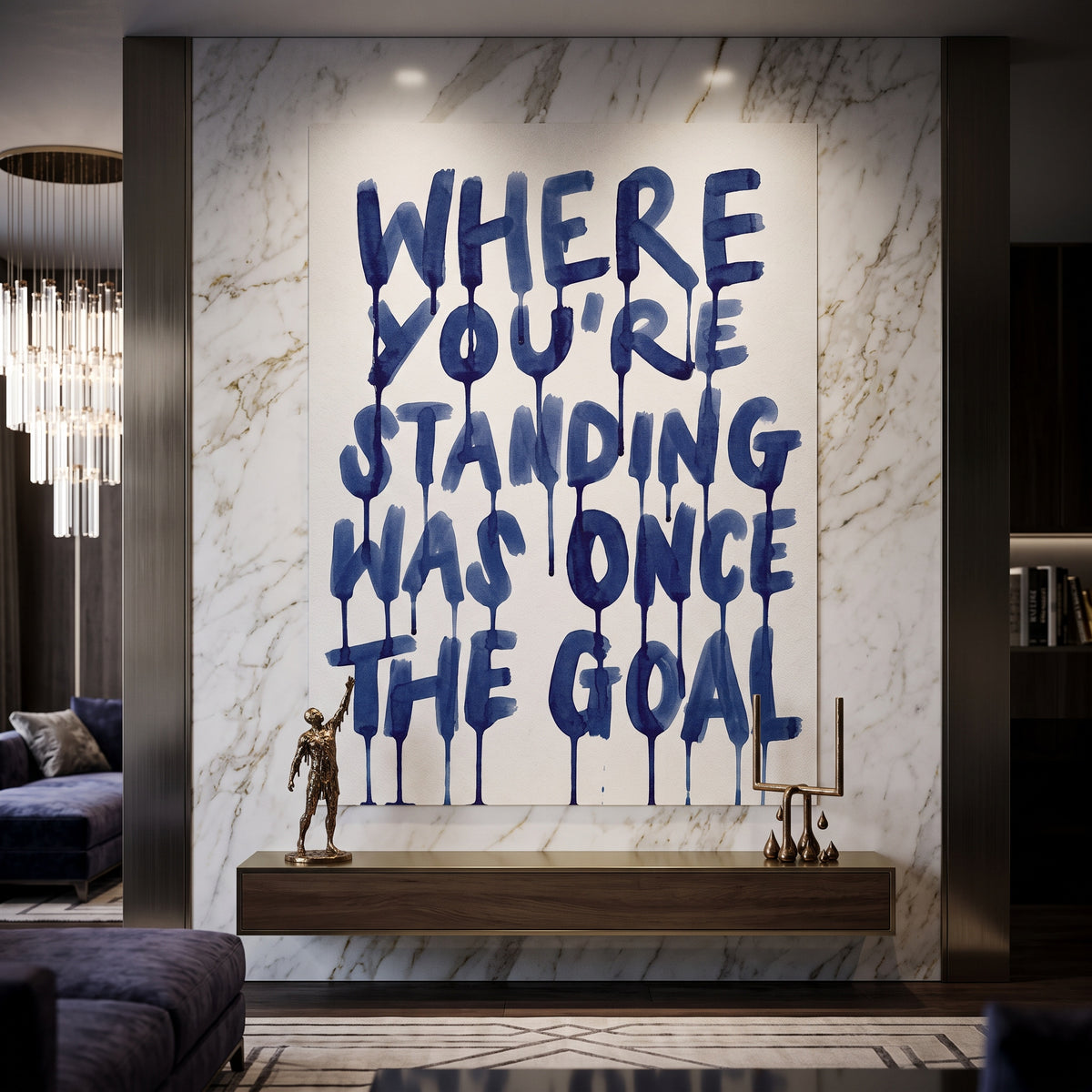 Poster Where You're Standing Was Once The Goal an der Wand eines modernen Wohnraums