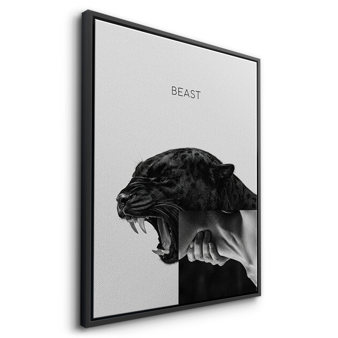 Seitenansicht des Leinwandbilds Beast Grey im schwarzen Rahmen