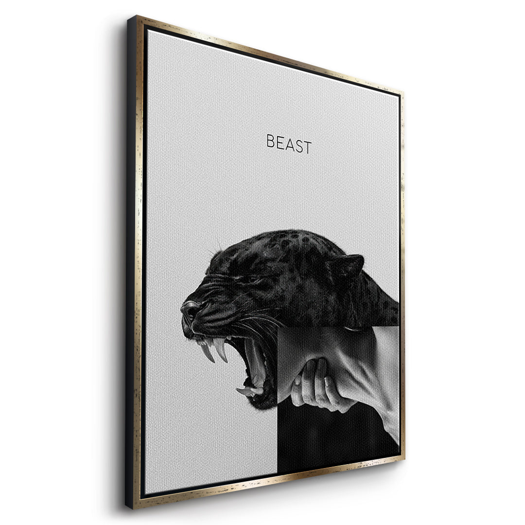 Seitenansicht des Leinwandbilds Beast Grey im goldenen Rahmen