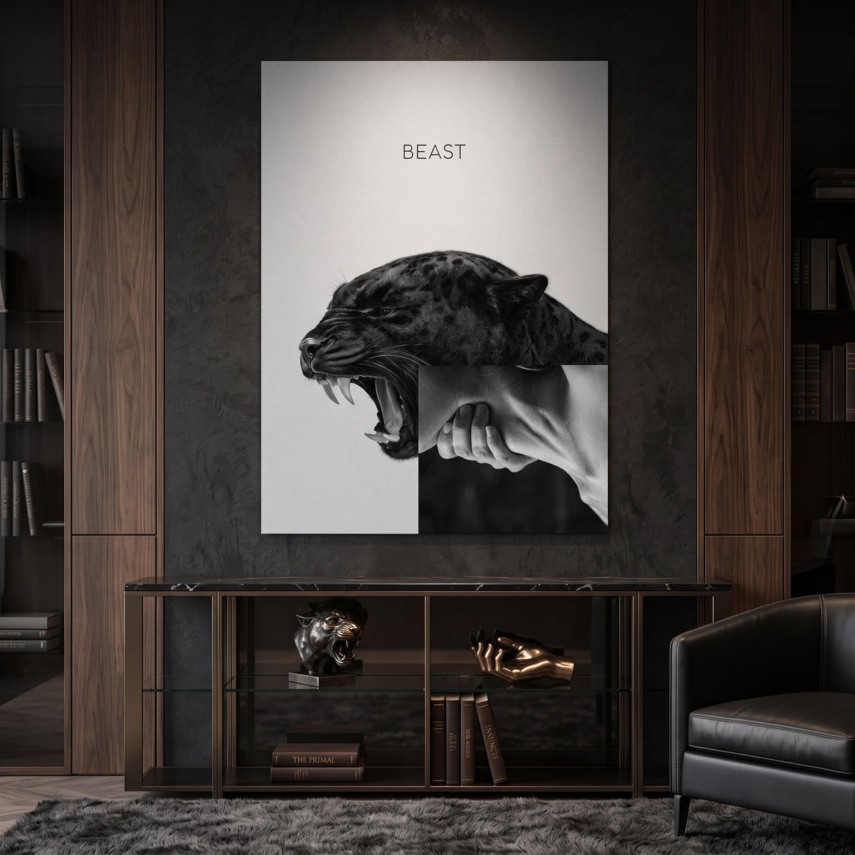 Poster Beast Grey an der Wand eines modernen Wohnraums