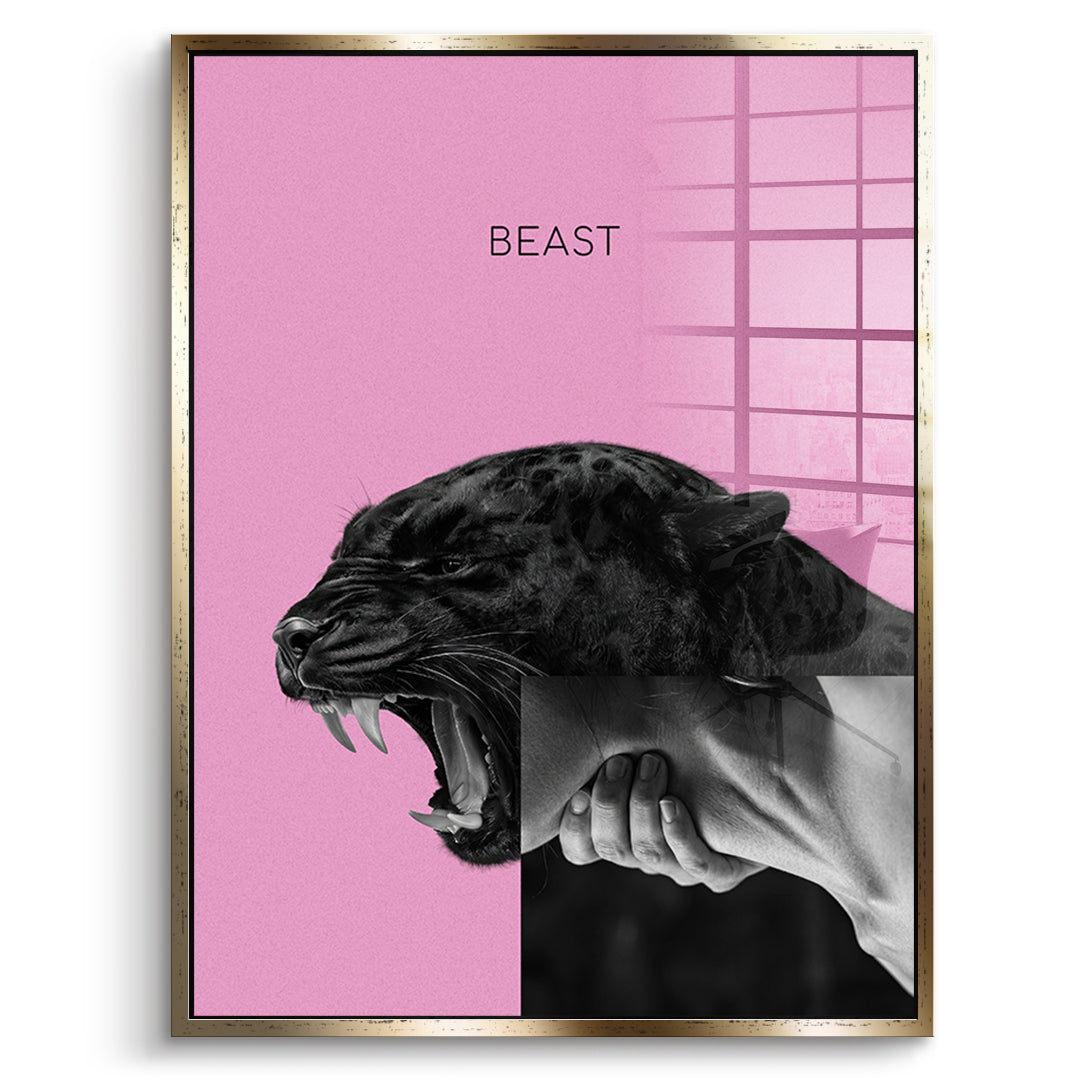 DOTCOMCANVAS Acrylglasbild Beast Pink im goldenen Premium-Rahmen