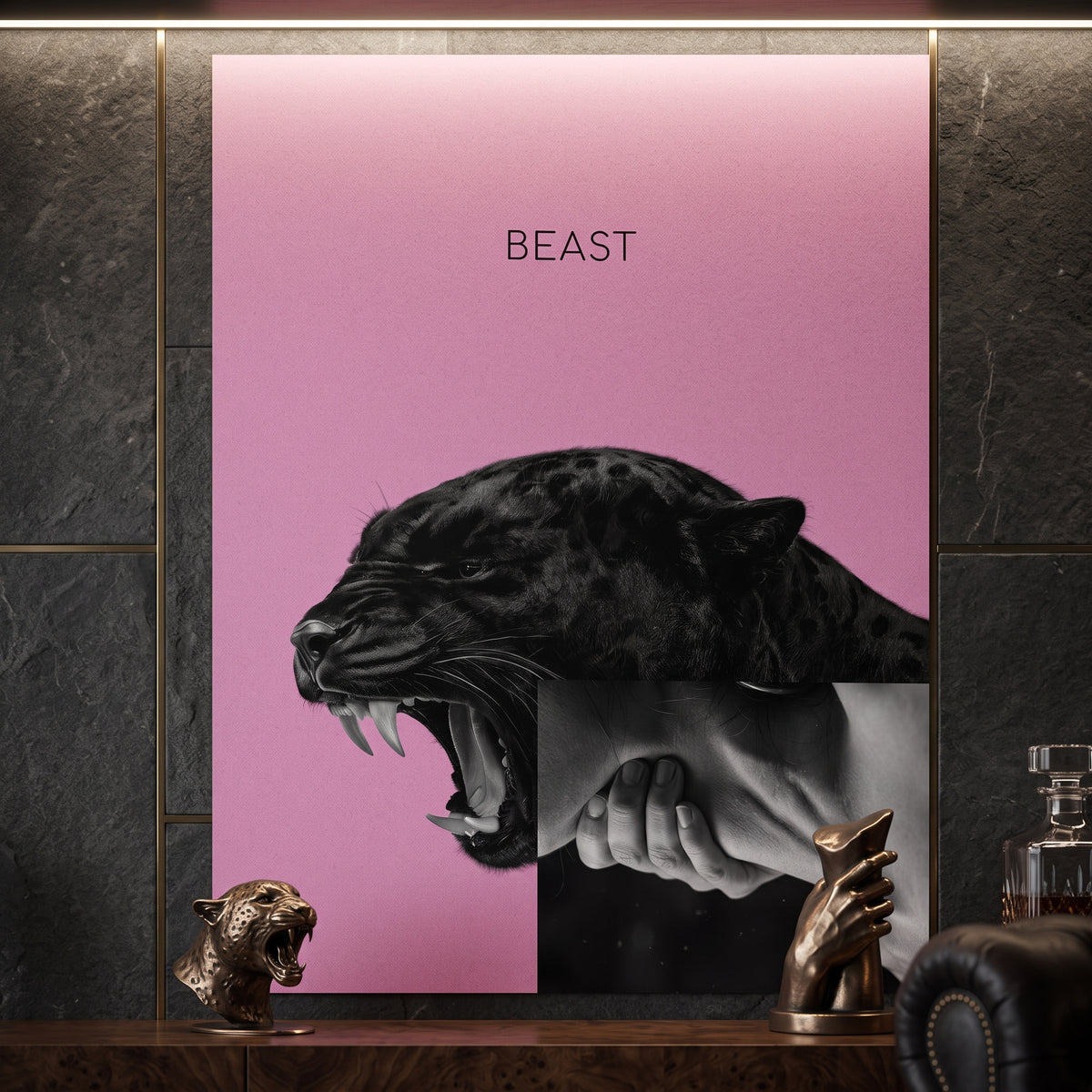 Poster Beast Pink an der Wand eines modernen Wohnraums