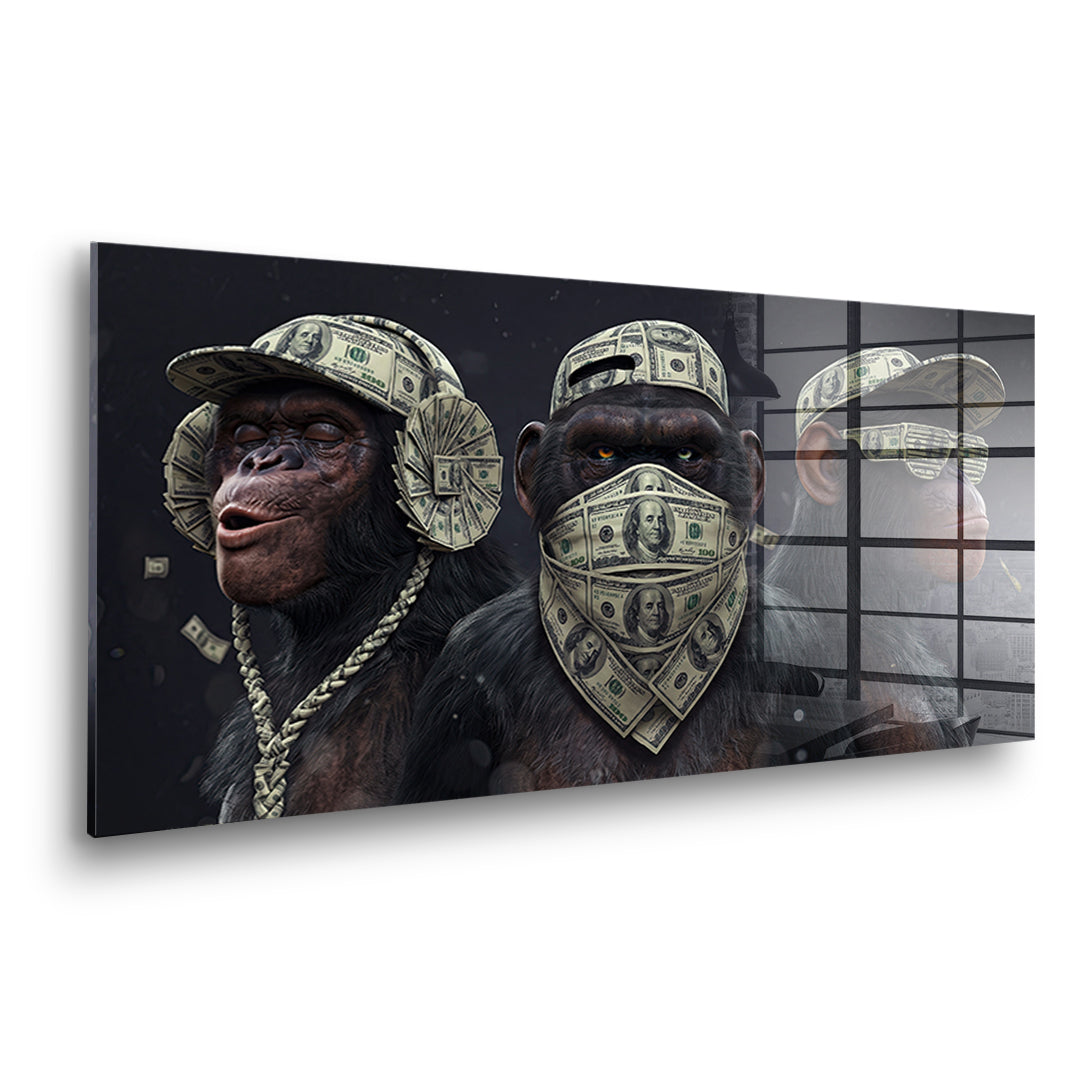 Seitenansicht des Acrylglasbilds Three Wise Monkeys