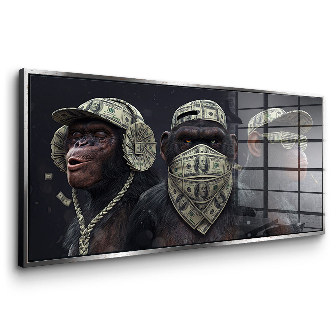 Seitenansicht des Acrylglasbilds Three Wise Monkeys