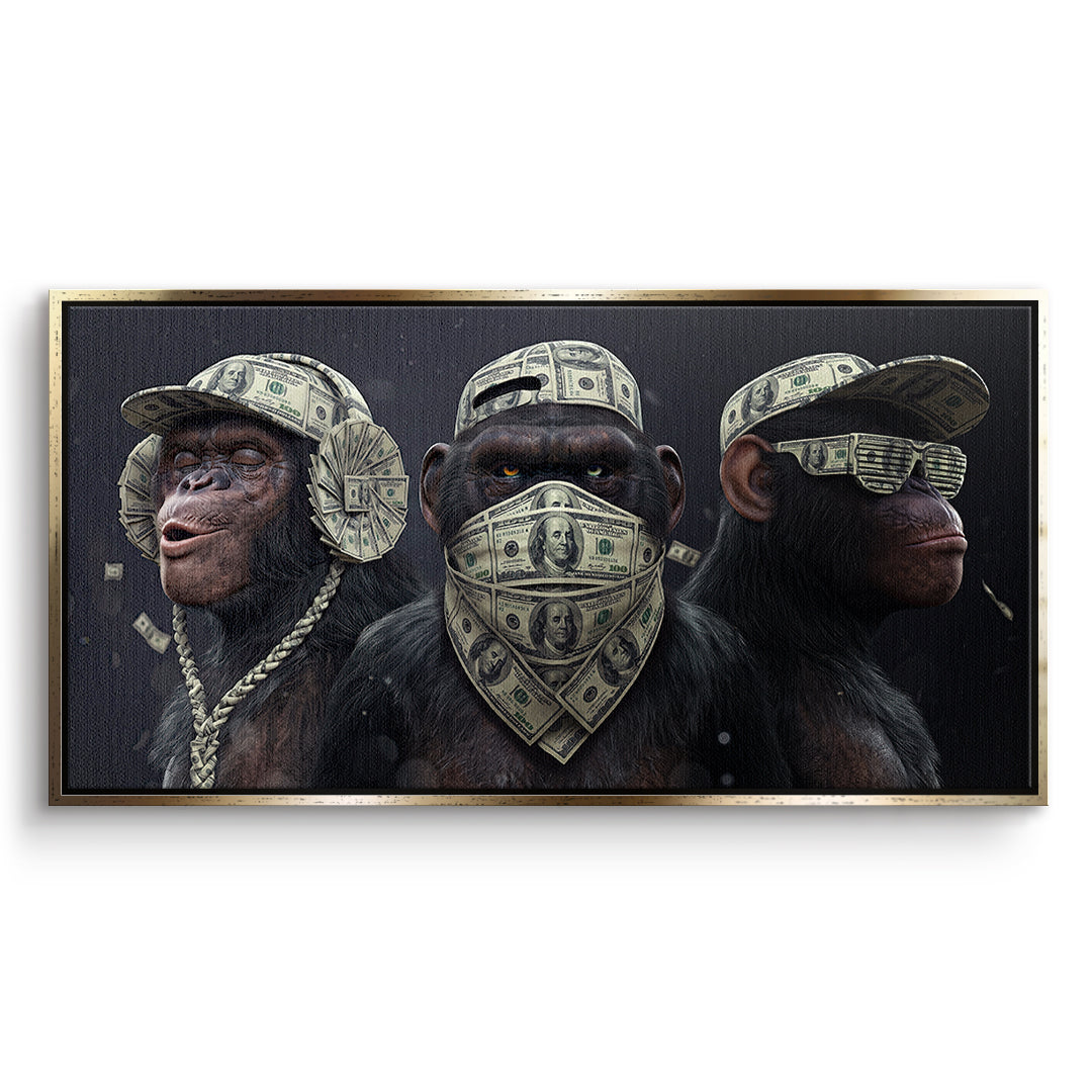 DOTCOMCANVAS Leinwandbild Three Wise Monkeys im goldenen Premium-Rahmen