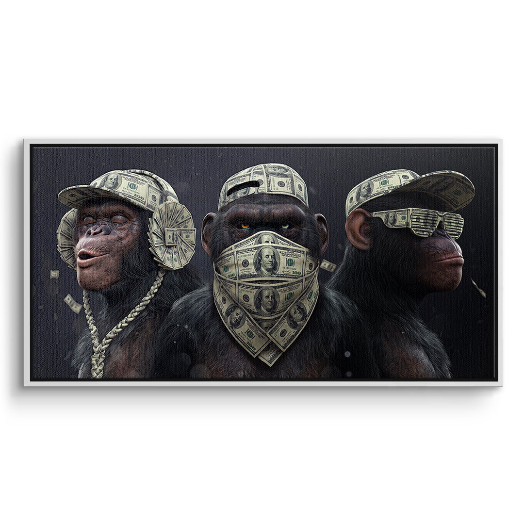 DOTCOMCANVAS Leinwandbild Three Wise Monkeys im weißen Premium-Rahmen