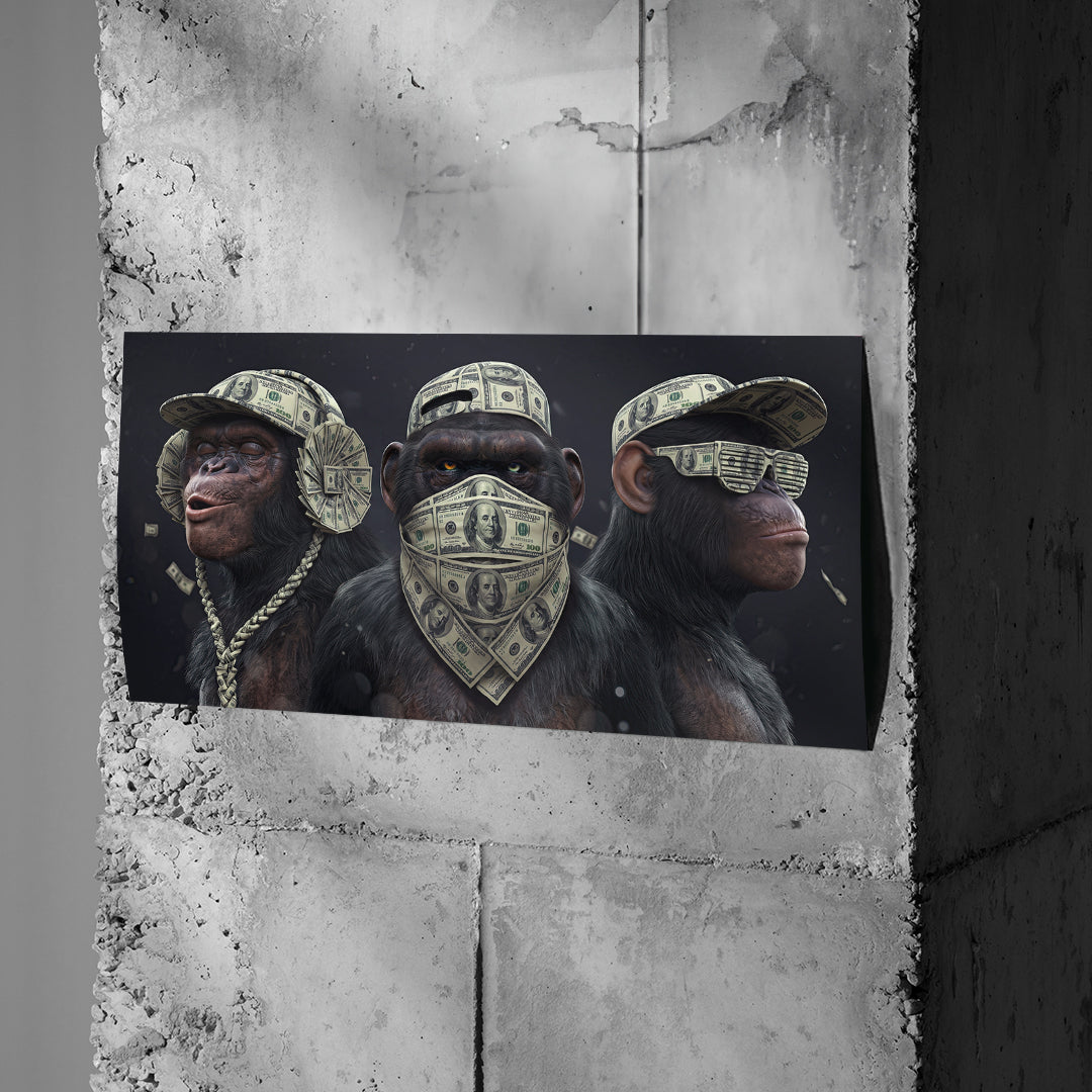 Poster Three Wise Monkeys an einer Betonwand