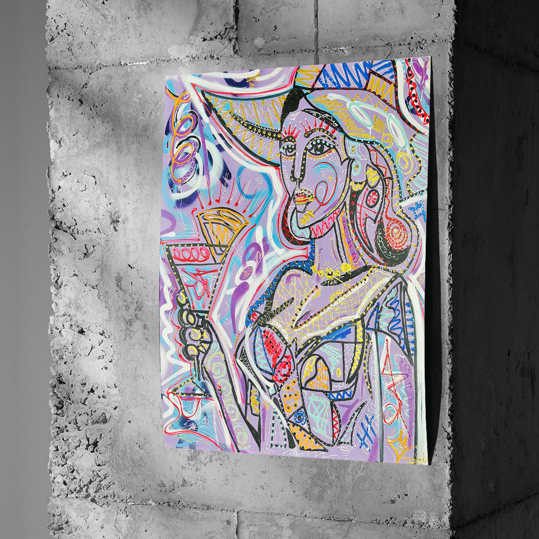 Poster Cubist Cocktail Hour an einer Betonwand