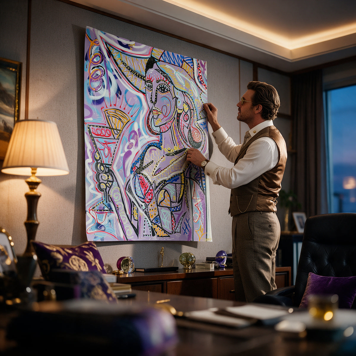 Poster Cubist Cocktail Hour an der Wand eines modernen Wohnraums