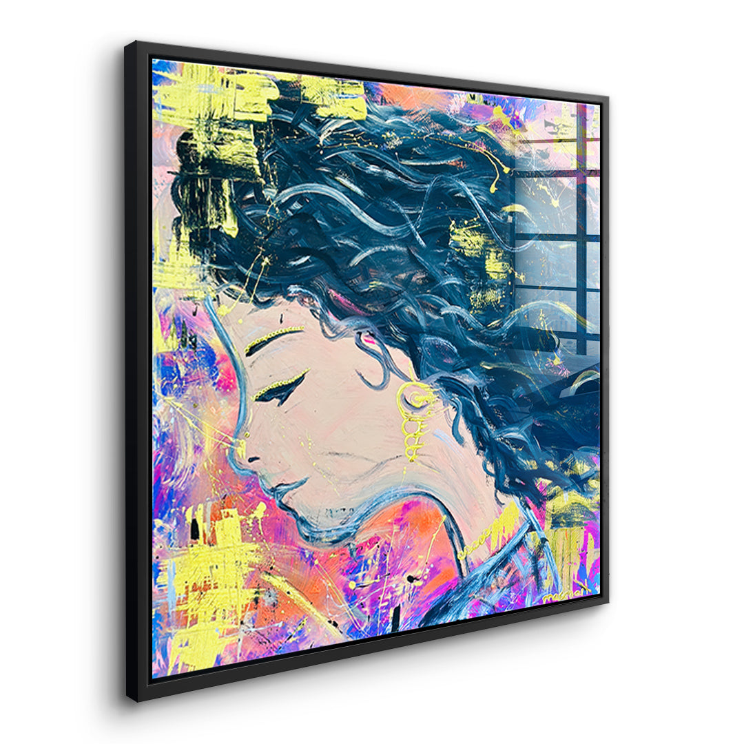 Seitenansicht des Acrylglasbilds Midnight Waves im schwarzen Rahmen
