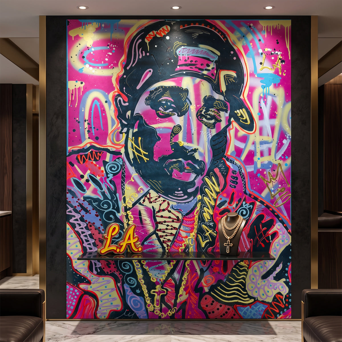 Poster Neon Gentleman an der Wand eines modernen Wohnraums