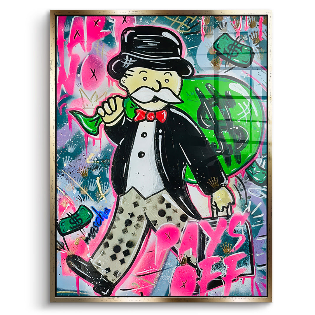 DOTCOMCANVAS Acrylglasbild Money Bags im goldenen Premium-Rahmen