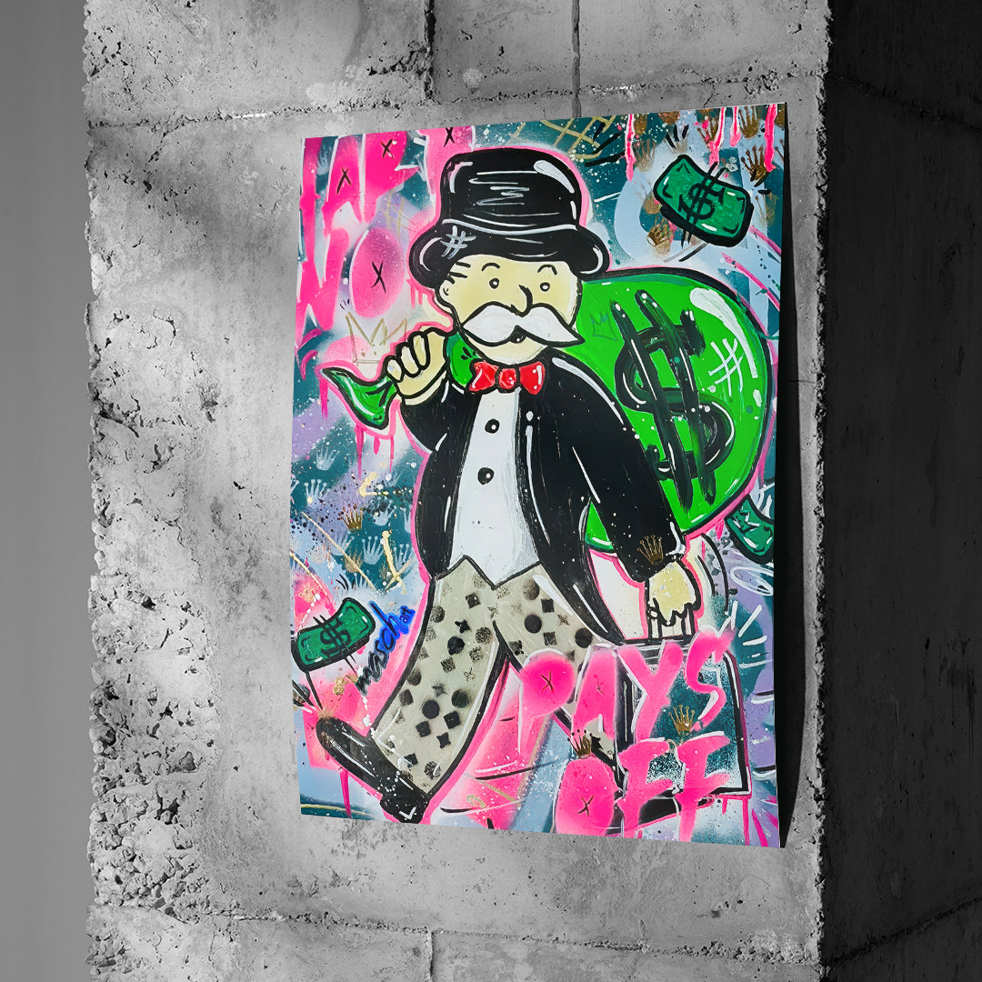 Poster Money Bags an einer Betonwand