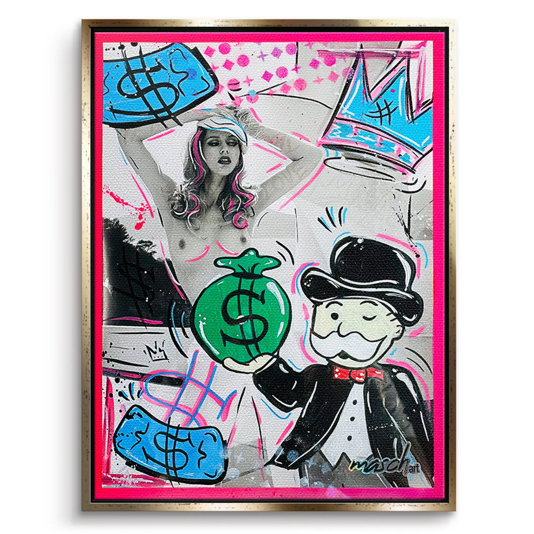 DOTCOMCANVAS Leinwandbild Money Talks im goldenen Premium-Rahmen
