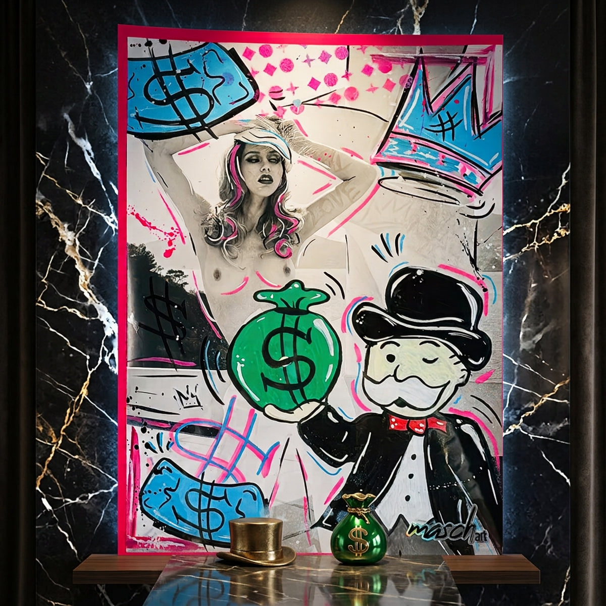 Poster Money Talks an der Wand eines modernen Wohnraums