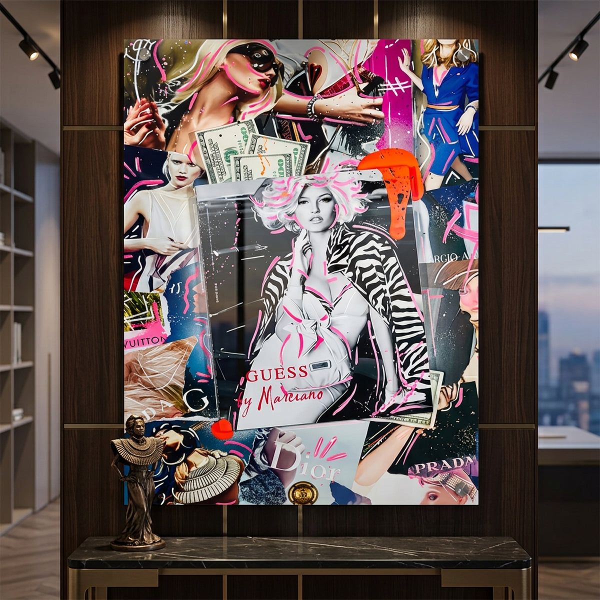 Acrylglasbild Runway Riches an der Wand eines modernen Wohnraums