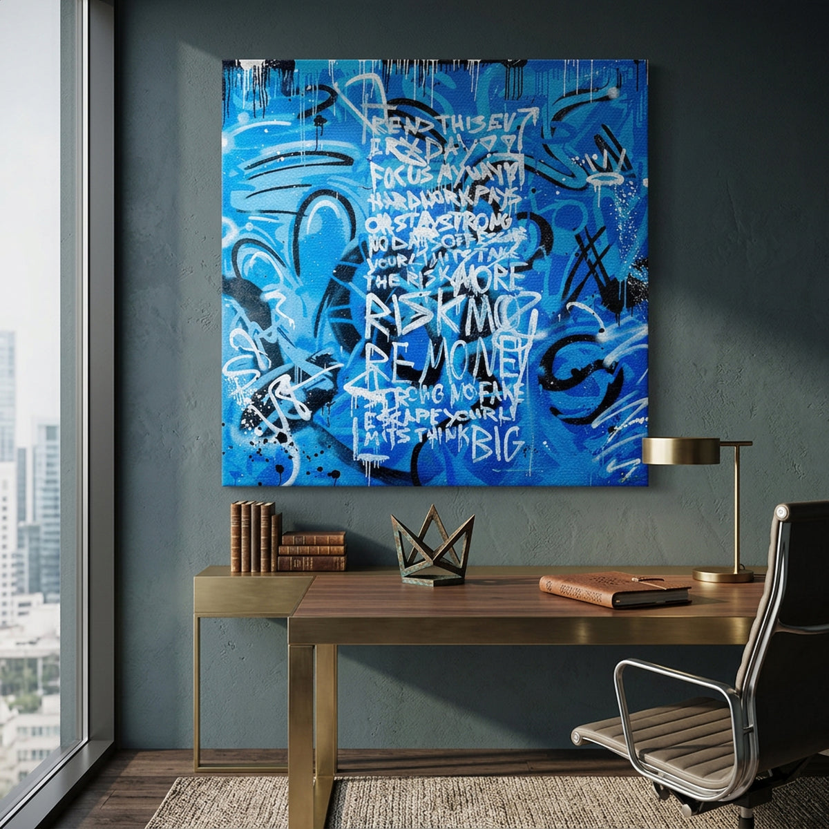 Leinwandbild More Risk More Money an der Wand eines modernen Wohnraums