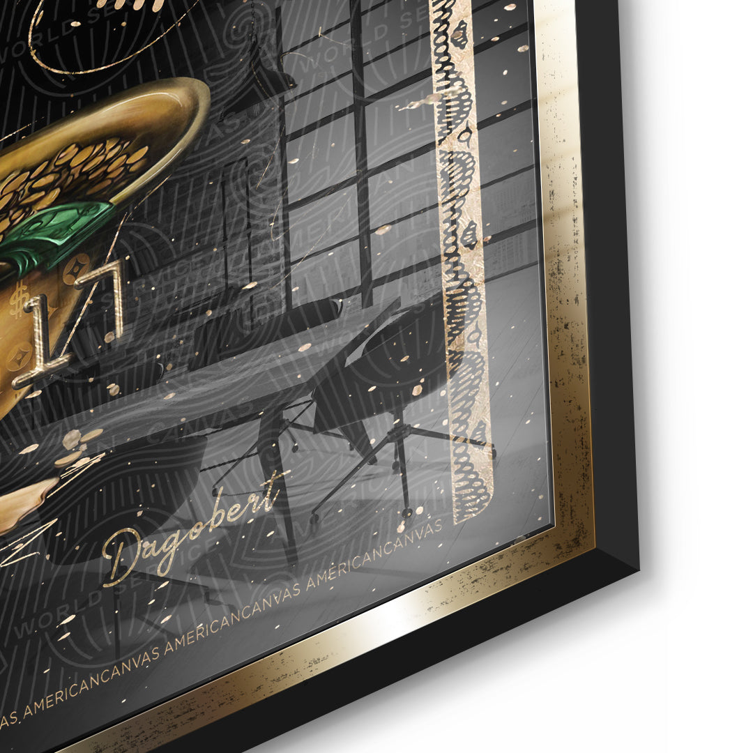 Detailaufnahme des 5mm Acrylglases, American Canvas Billionaires Edition im goldenen Rahmen