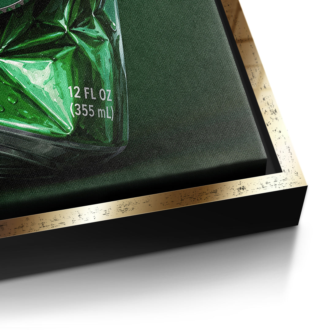 Detailaufnahme der Leinwandstruktur, Crushed Luxury im goldenen Rahmen