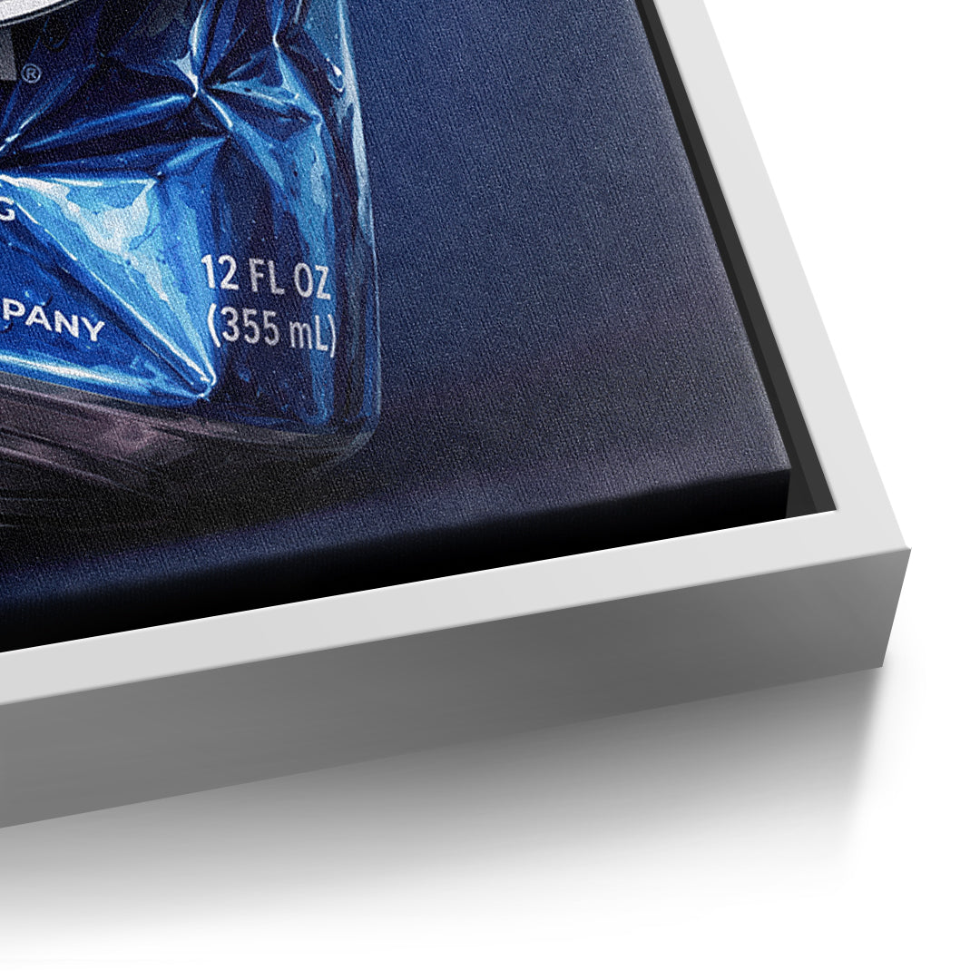 Detailaufnahme der Leinwandstruktur, Crushed Blue im weißen Rahmen
