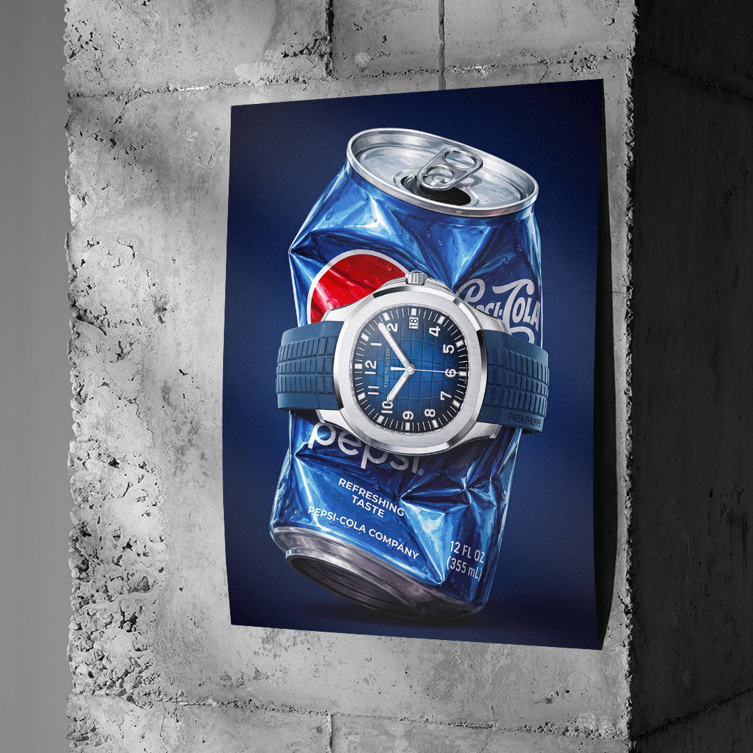 Poster Crushed Blue an einer Betonwand