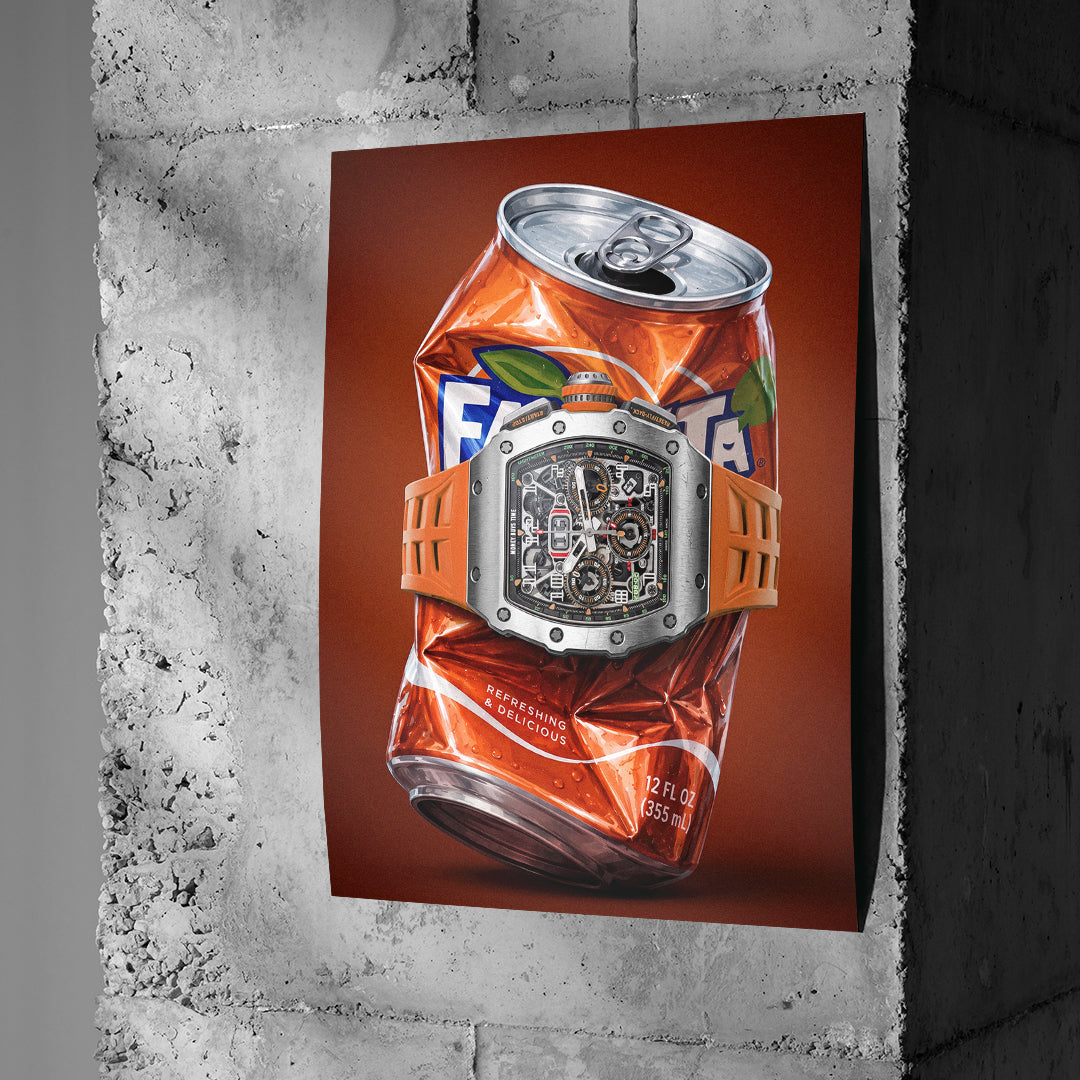 Poster Crushed Orange an einer Betonwand