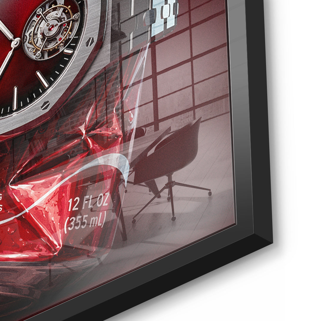 Detailaufnahme des 5mm Acrylglases, Crushed Red im schwarzen Rahmen