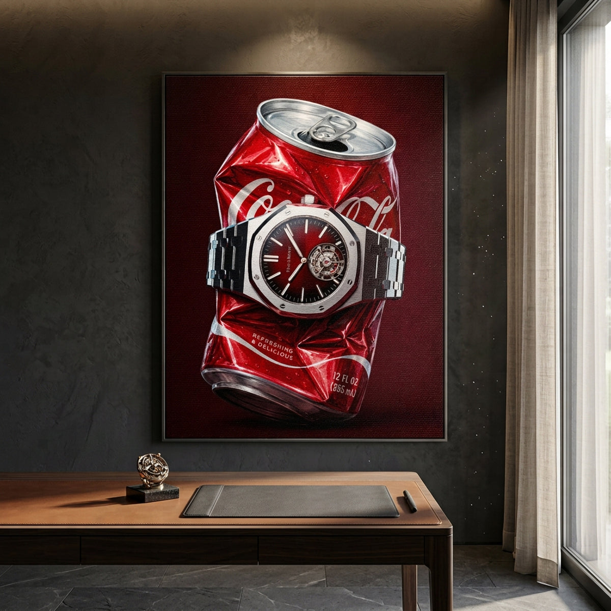 Leinwandbild Crushed Red an der Wand eines modernen Wohnraums