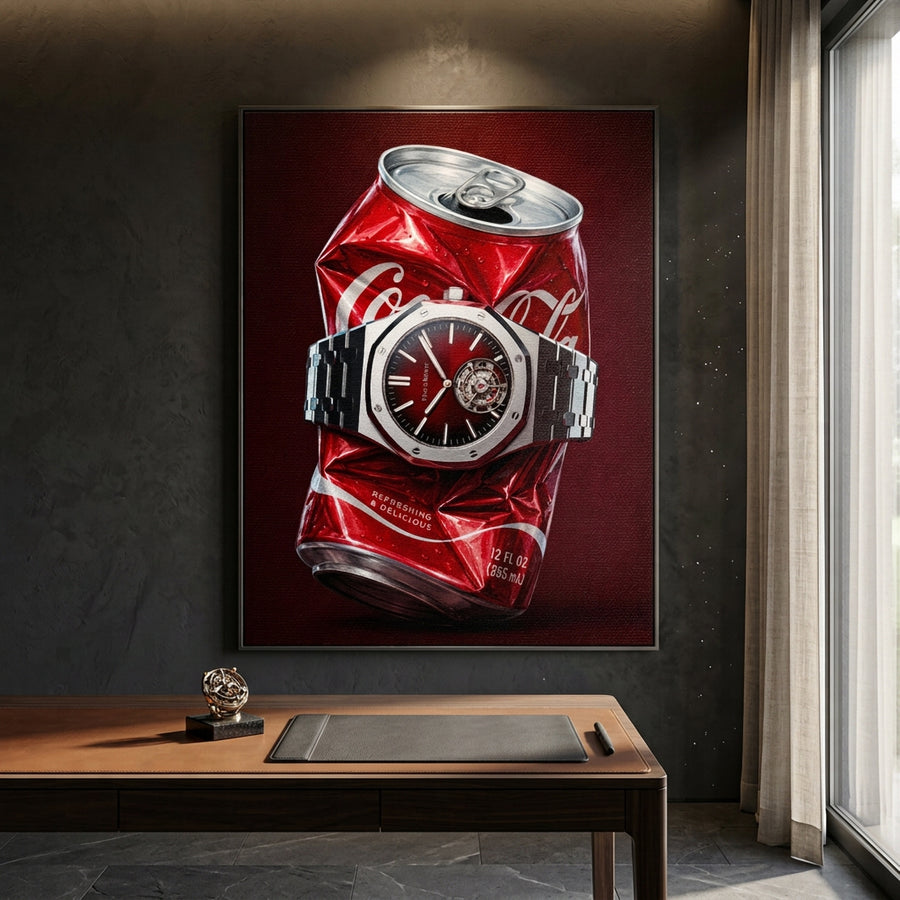 Leinwandbild Crushed Red an der Wand eines modernen Wohnraums