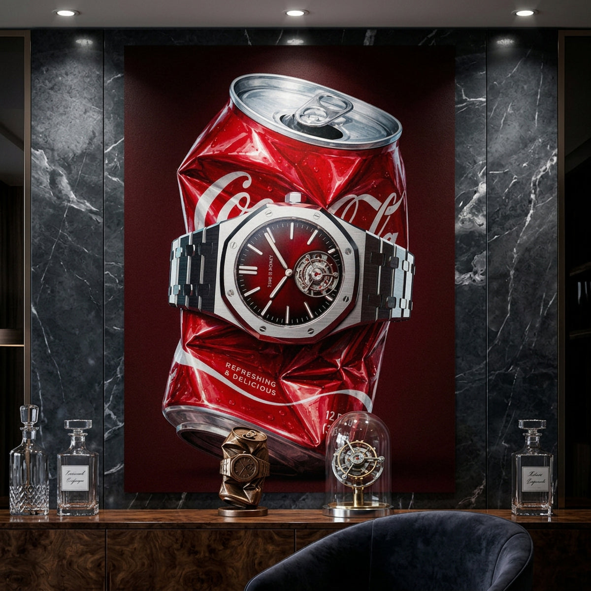 Poster Crushed Red an der Wand eines modernen Wohnraums