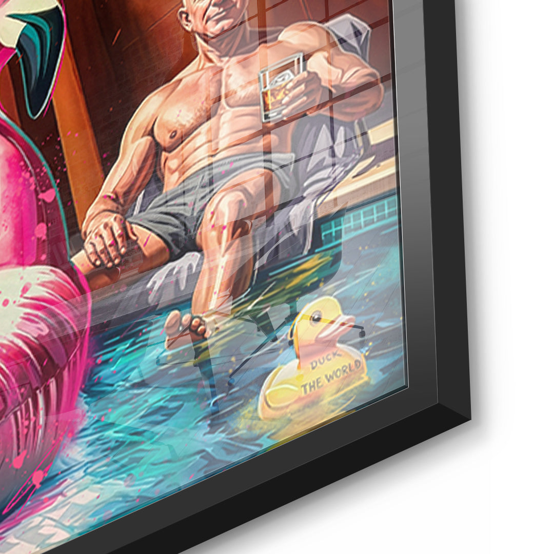 Detailaufnahme des 5mm Acrylglases, Pool Friends im schwarzen Rahmen